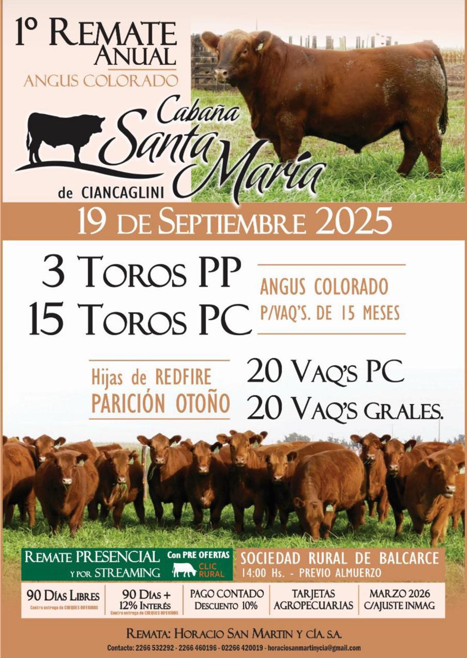 Remate PRIMER REMATE ANUAL EN BALCARCE  CABAÑA SANTA MARÍA DE CIANCAGLINI