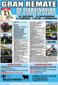 Afiche GRAN REMATE DE MAQUINARIA EN LA RURAL DE DOLORES SÁBADO 21 DE MARZO 10HS