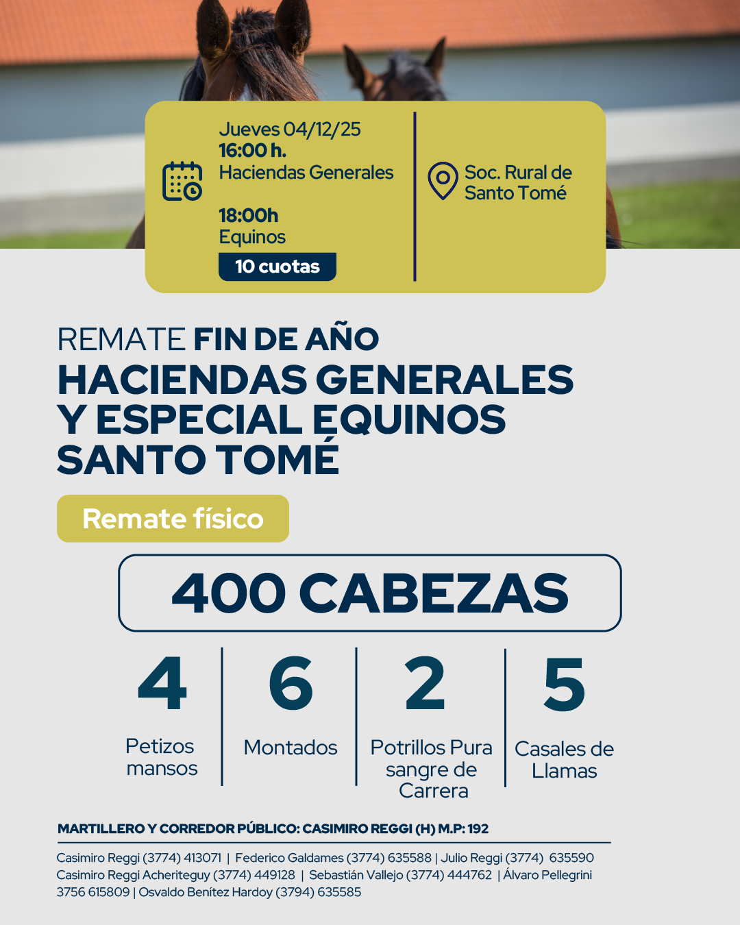 Remate REMATE FIN DE AÑO HACIENDAS GENERALES Y ESPACIAL DE EQUINOS SANTO TOMÉ