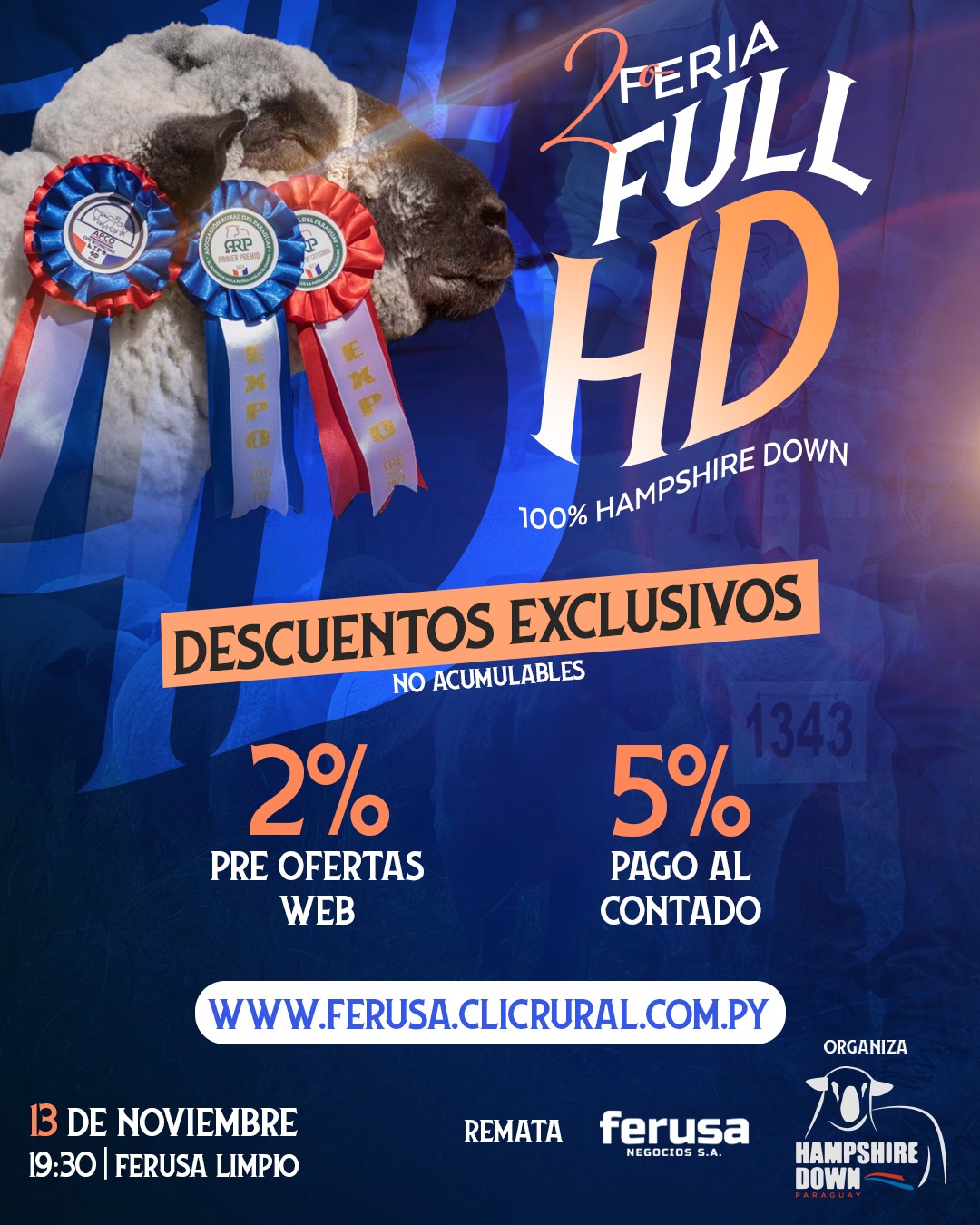 Afiche 2° FERIA FULL HD - 100% HAMPSHIRE DOWN