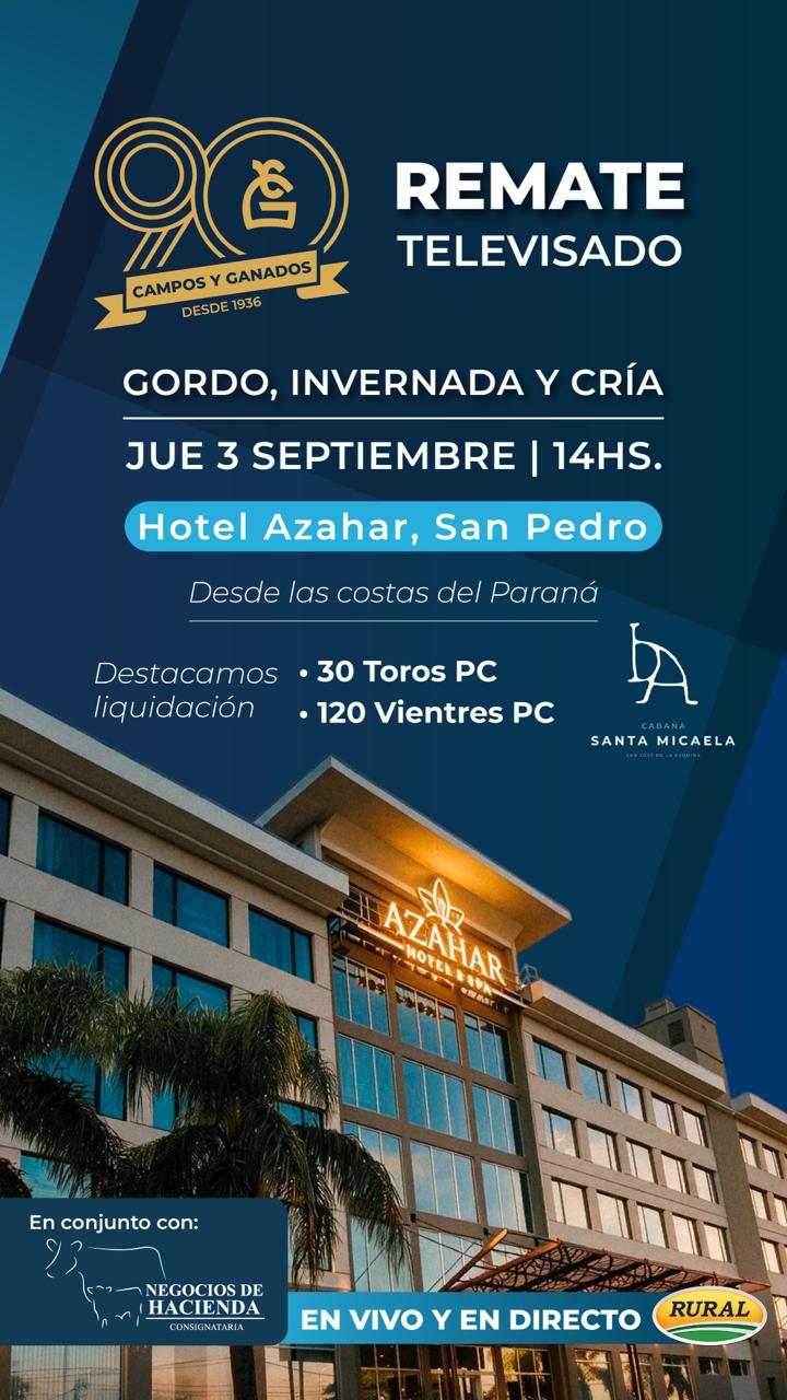 Afiche 261° REMATE POR PANTALLA GORDO - desde Hotel AZHAR SAN Pedro Bs AS