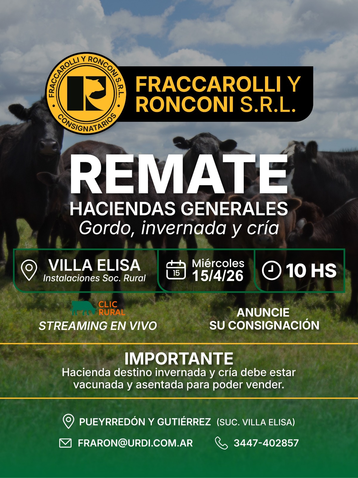 Afiche Remate haciendas generales