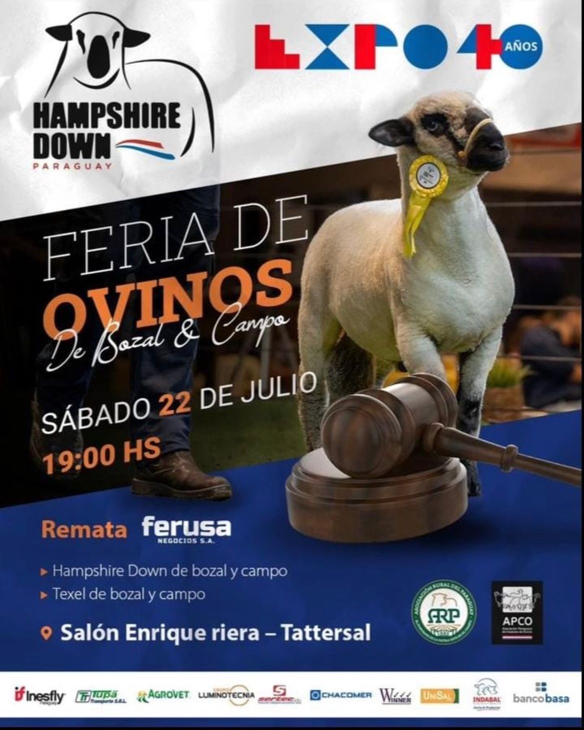 Afiche REMATE DE OVINOS CAMPO Y BOZAL HAMPSHIRE DOWN - EXPO INTERNACIONAL 2023