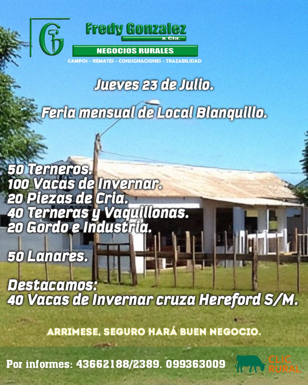 Remate Feria mensual en Local Blanquillo (Postergado para el 28)