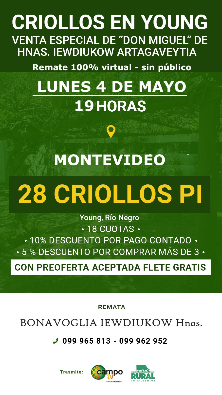Afiche Criollos en Young - Venta especial de Don Miguel - REMATE VIRTUAL