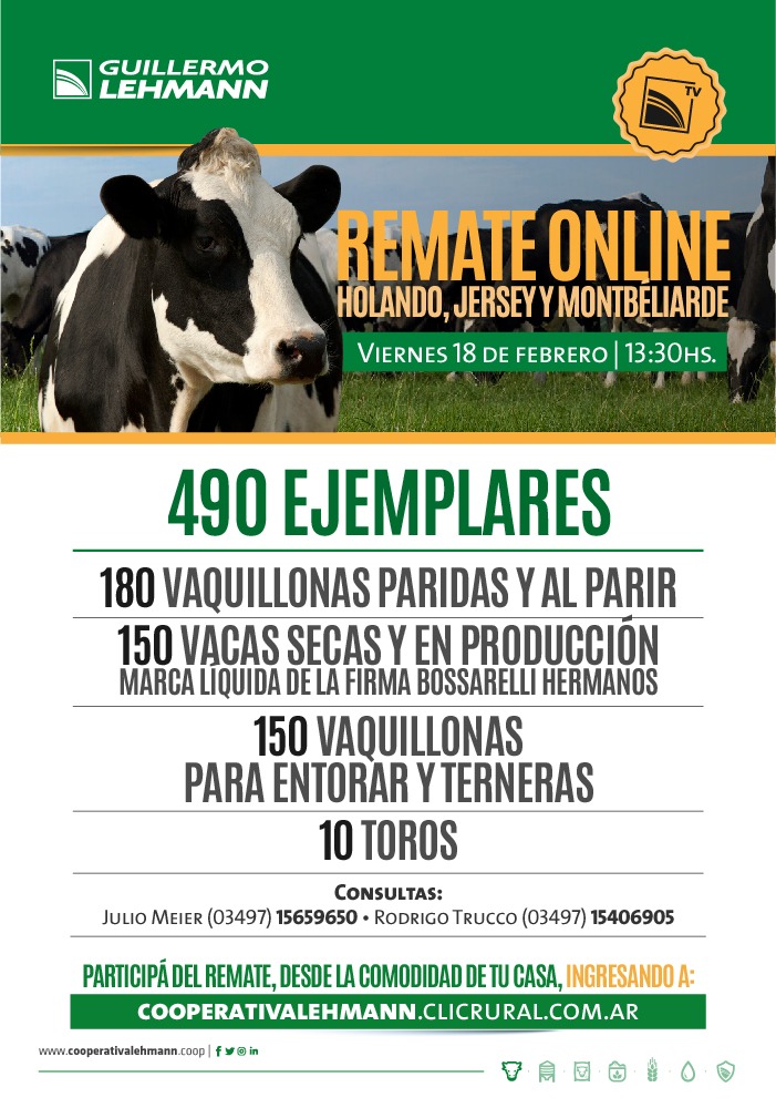 Afiche Remate Online - Holando - Jersey  - Coop. Guillermo Lehmann
