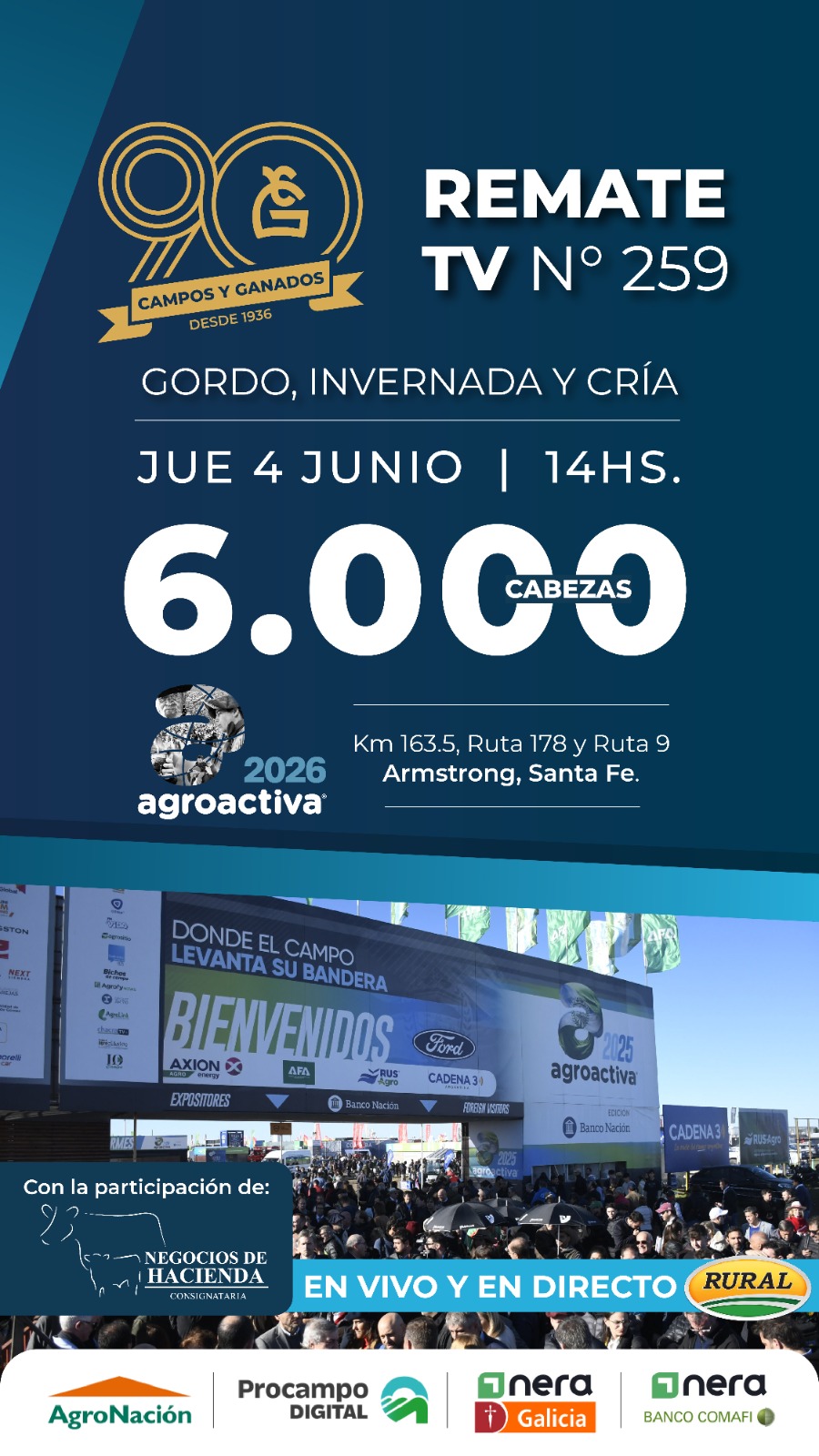 259° REMATE POR PANTALLA - AGROACTIVA 2026 - 90° ANIVERSARIO