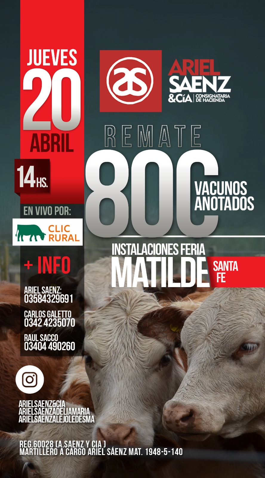 Afiche Remate 20 de Abril Matilde,Santa Fe A.A