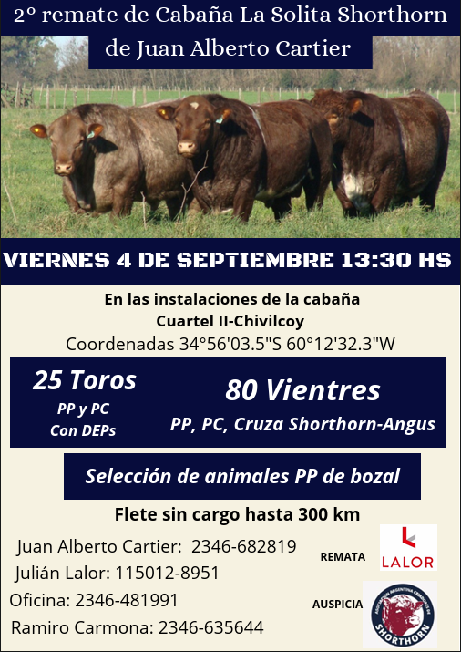 Afiche 2do Remate de cabaña La Solita Shorthorn de Juan Alberto Cartier 