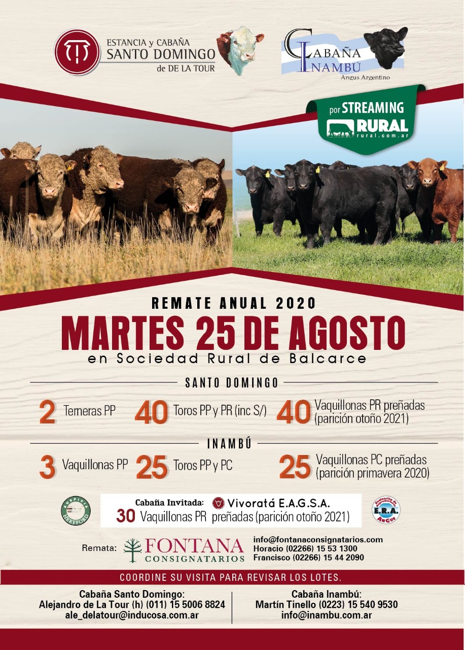 Afiche Remate Anual 2020 - Cabañas Santo Domingo de La Tour / Inambú