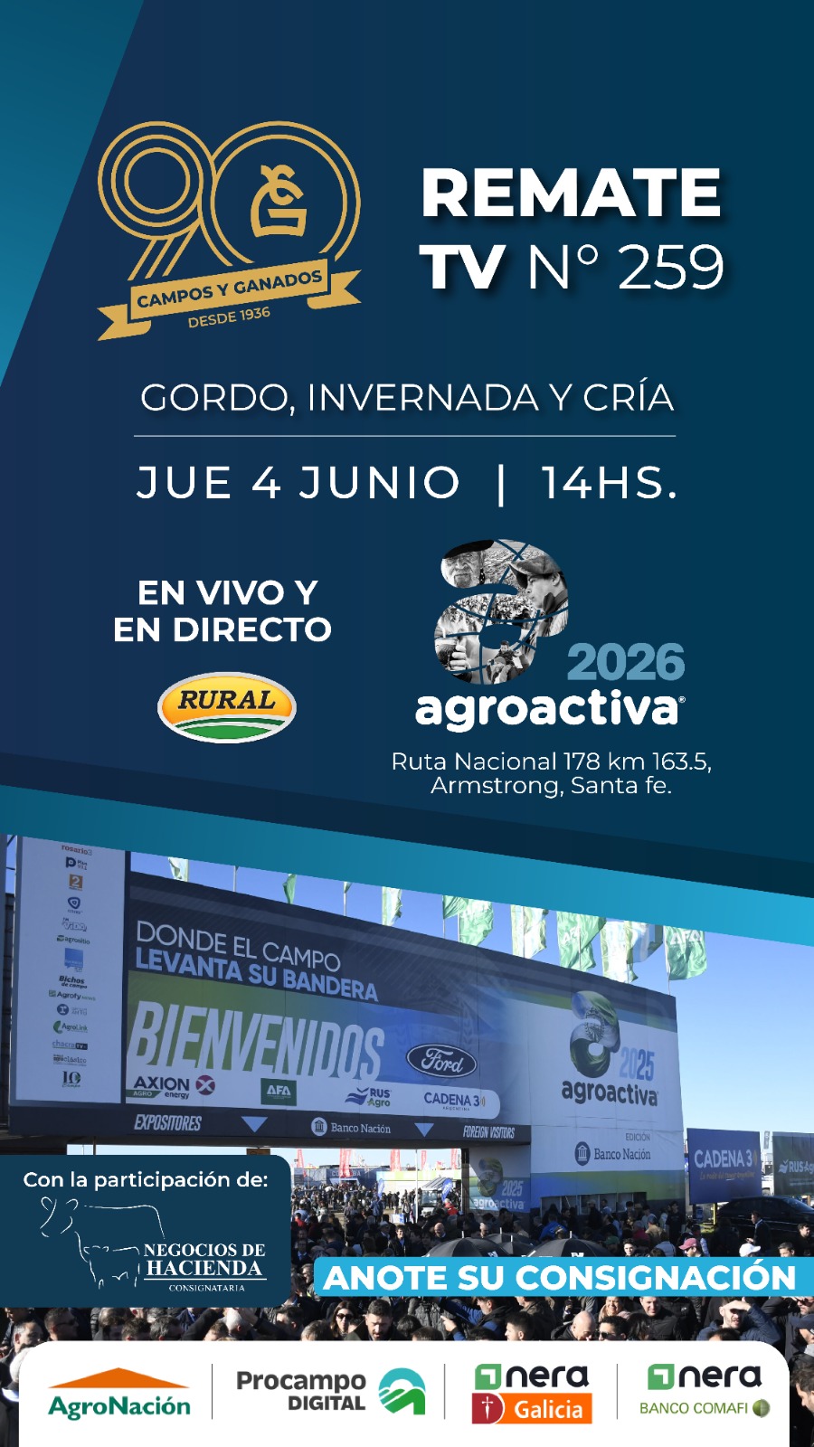 259° REMATE POR PANTALLA - AGROACTIVA 2026 - 90° ANIVERSARIO