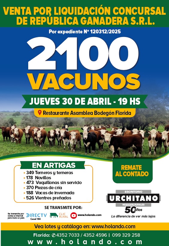 Venta por liquidacion concursal de Republica Ganadera SRL