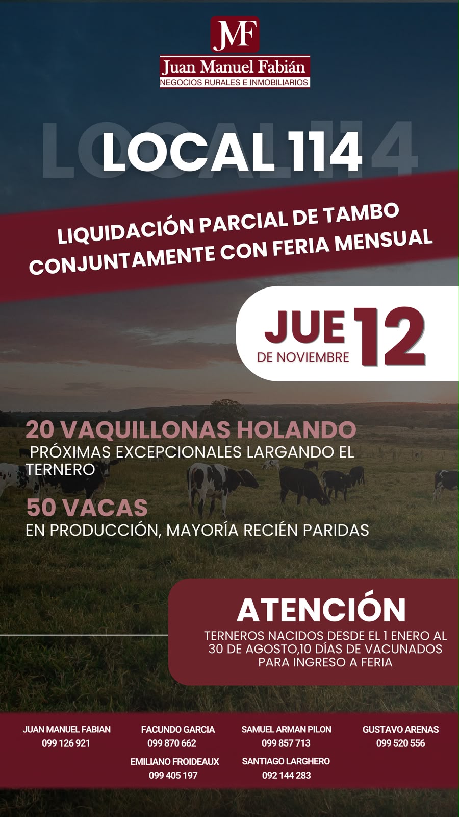 Afiche Liquidación parcial de tambo + Feria mensual
