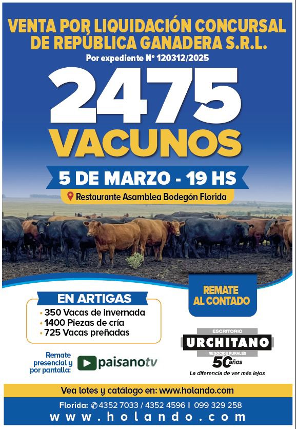 Venta por liquidación concursal de Republica Ganadera SRL